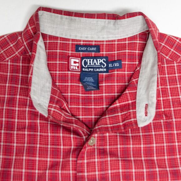 CHAPS by Ralph Lauren Men's XL Dress Shirt Red Checked Cotton Blend Button Down - Picture 5 of 5